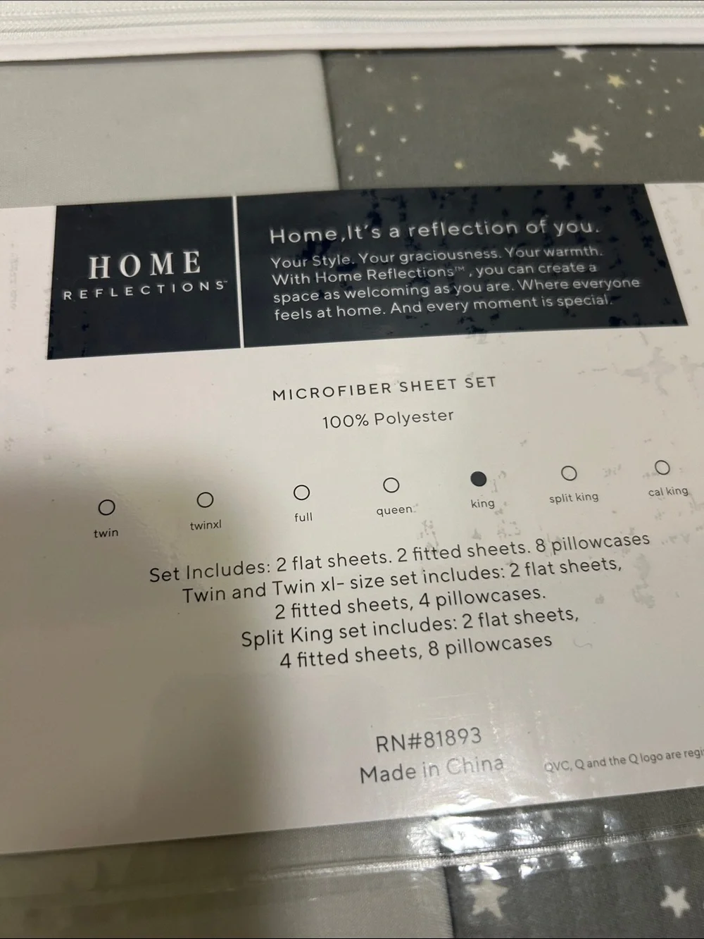 HOME REFLECTIONS Grey & Star Pattern 2 KING SIZE SHEET SETS FACTORY FRESH NEW